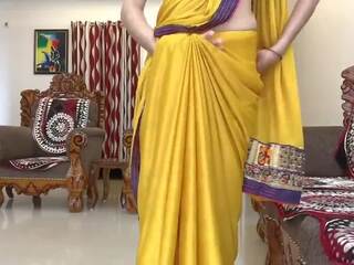 India desi bhabhi wearing yellow saree front of devar