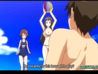 Swimsuit hentai sweetheart oralsex and riding bigcock in the beach