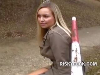 Blonde euro escort public x rated film play with people walking right by